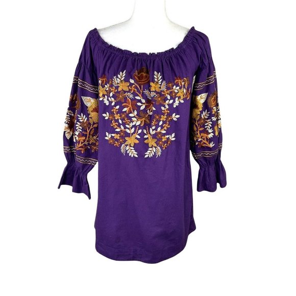Free People Fleur Du Jour Purple Shift Dress Purple Sz XS Embroidered Off Should - Picture 8 of 10
